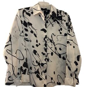 LINDA ALLARD ELLEN TRACY button down cotton shirt, size 12, white and black.